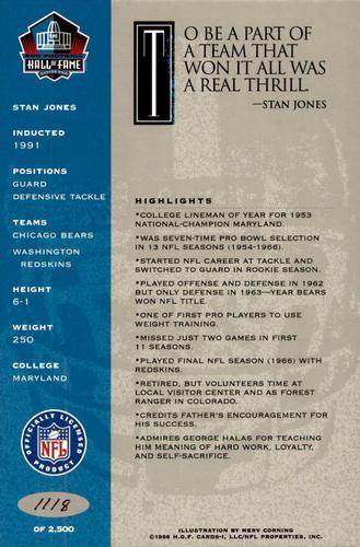 1998 Ron Mix HOF Autographs - Platinum #NNO Stan Jones Back