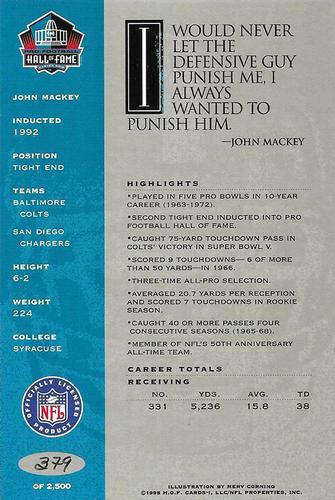 1998 Ron Mix HOF Autographs - Platinum #NNO John Mackey Back