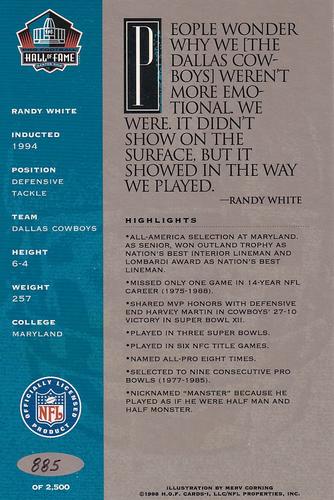 1998 Ron Mix HOF Autographs - Platinum #NNO Randy White Back