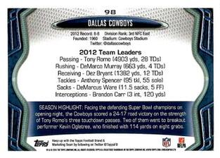 2013 Topps Mini #98 Dallas Cowboys Back