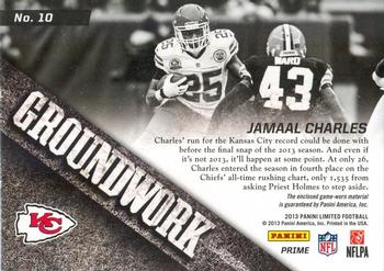 2013 Panini Limited - Groundwork Materials Prime #10 Jamaal Charles Back