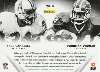 2013 Panini Limited - Matching Numbers #4 Earl Campbell / Thurman Thomas Back