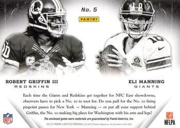 2013 Panini Limited - Matching Numbers #5 Eli Manning / Robert Griffin III Back