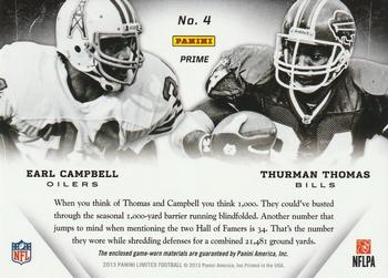 2013 Panini Limited - Matching Numbers Prime #4 Earl Campbell / Thurman Thomas Back