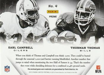 2013 Panini Limited - Matching Positions Prime #4 Earl Campbell / Thurman Thomas Back