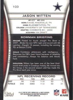 2008 Bowman #103 Jason Witten Back