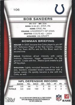 2008 Bowman #106 Bob Sanders Back