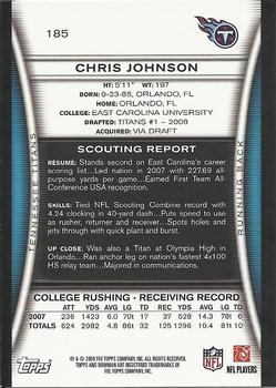 2008 Bowman #185 Chris Johnson Back