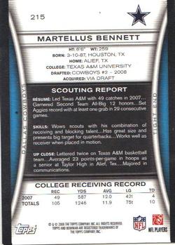 2008 Bowman #215 Martellus Bennett Back