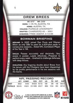 2008 Bowman #1 Drew Brees Back