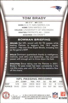 2008 Bowman #2 Tom Brady Back