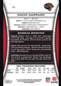 2008 Bowman #10 David Garrard Back
