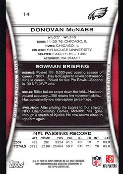 2008 Bowman #14 Donovan McNabb Back