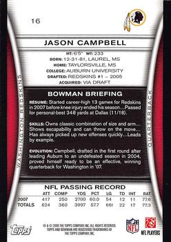 2008 Bowman #16 Jason Campbell Back