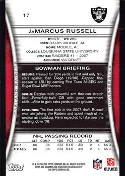 2008 Bowman #17 JaMarcus Russell Back