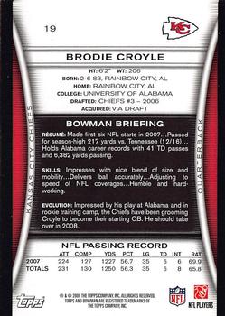2008 Bowman #19 Brodie Croyle Back