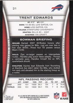 2008 Bowman #21 Trent Edwards Back