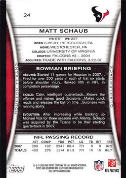 2008 Bowman #24 Matt Schaub Back