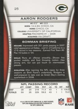 2008 Bowman #25 Aaron Rodgers Back