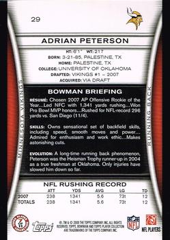 2008 Bowman #29 Adrian Peterson Back