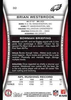 2008 Bowman #32 Brian Westbrook Back