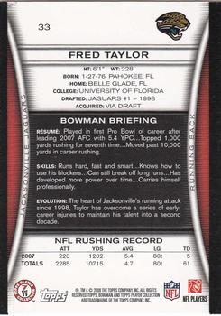 2008 Bowman #33 Fred Taylor Back