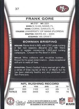 2008 Bowman #37 Frank Gore Back