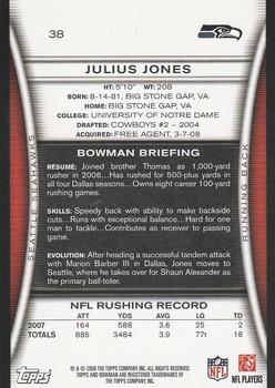 2008 Bowman #38 Julius Jones Back