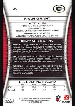 2008 Bowman #42 Ryan Grant Back