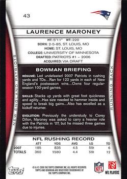 2008 Bowman #43 Laurence Maroney Back