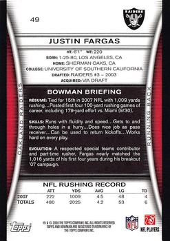 2008 Bowman #49 Justin Fargas Back