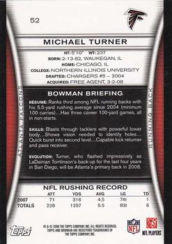 2008 Bowman #52 Michael Turner Back