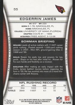 2008 Bowman #55 Edgerrin James Back