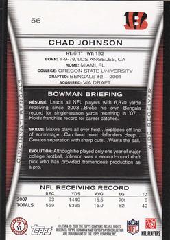 2008 Bowman #56 Chad Johnson Back