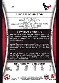 2008 Bowman #62 Andre Johnson Back