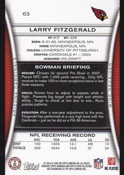 2008 Bowman #63 Larry Fitzgerald Back
