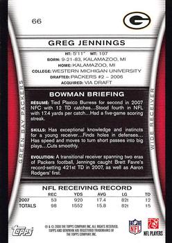 2008 Bowman #66 Greg Jennings Back