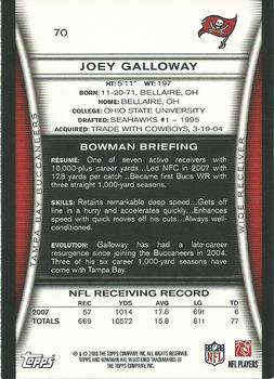 2008 Bowman #70 Joey Galloway Back