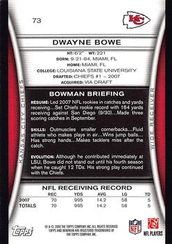 2008 Bowman #73 Dwayne Bowe Back