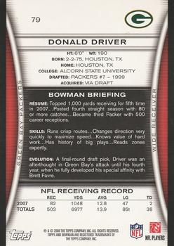 2008 Bowman #79 Donald Driver Back