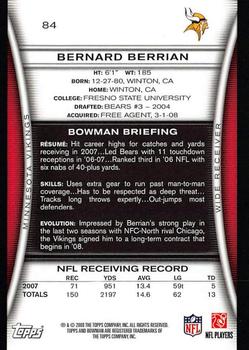 2008 Bowman #84 Bernard Berrian Back