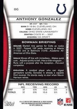 2008 Bowman #86 Anthony Gonzalez Back