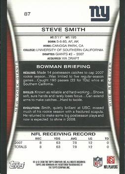 2008 Bowman #87 Steve Smith Back