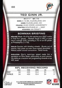 2008 Bowman #88 Ted Ginn Jr. Back