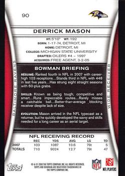 2008 Bowman #90 Derrick Mason Back