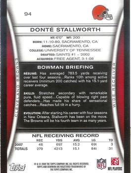 2008 Bowman #94 Donte Stallworth Back