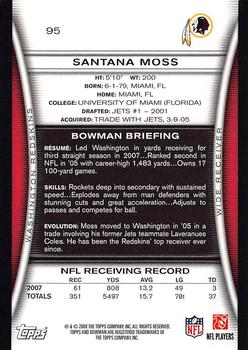 2008 Bowman #95 Santana Moss Back