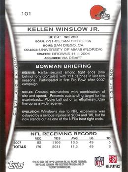 2008 Bowman #101 Kellen Winslow Jr. Back