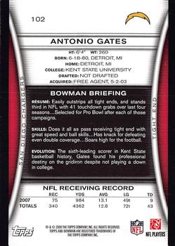 2008 Bowman #102 Antonio Gates Back
