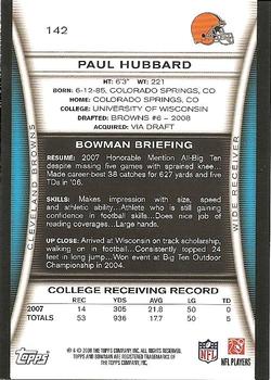 2008 Bowman #142 Paul Hubbard Back